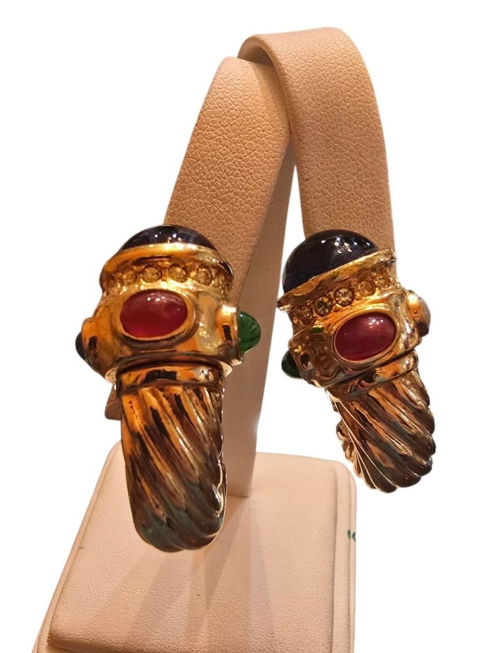 Vintage 80s Glass Can Mogul Half Hoop Clip Earrings (A10090)